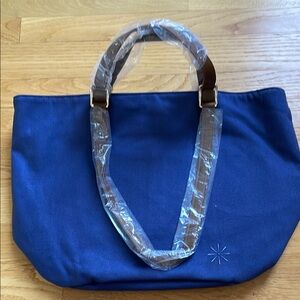 Isaac Mizrahi Blue Tote Bag with Leather Handles